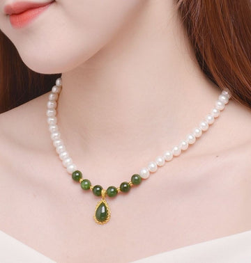 Pure Gold Jasper Pearl Waterdrop Necklace-Tajade